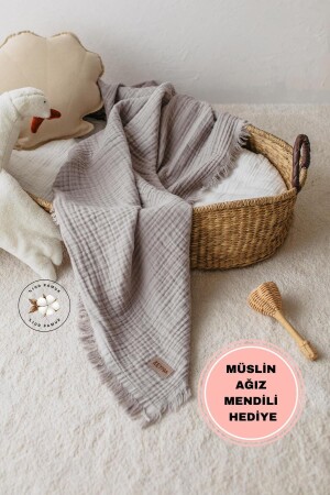Gri 4katlı Müslin Pamuksu Yumuşaklık Bebek &çocuk Müslin Örtü %100 Pamuk -110x110cm - Zeypba