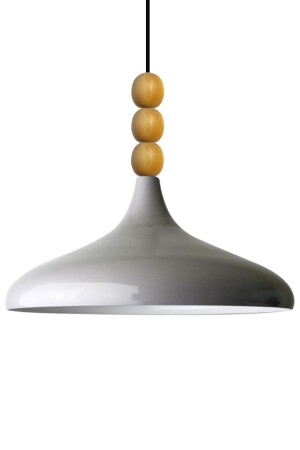 Gri Champion Ahşap Boncuklu Tekli Avize Sarkıt Salon Mutfak Butik Lamba BMM2066WM3 - Bamyum