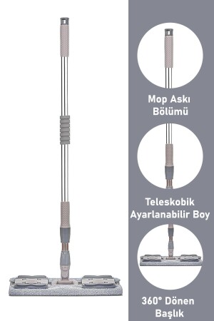 Gri Mandallı - Kıskaçlı Istediğin Bezi Tak Yer Fayans Cam Duvar Yüzey Silme Mopu - Vadi