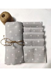 Gri Yıldızlar Müslin Set Battaniye 100x120 Mendil 30x33 5 Adet ksb1604 - BeybiNest