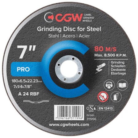Grinding disc CGW BF T-27 A24R 230x6.5x22.23mm - CGW