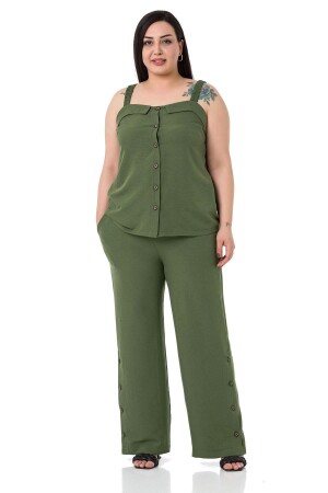 Große Bluse mit Knöpfen und detaillierter Hose, Aerobin-Khaki-Anzug - Disentis Modest