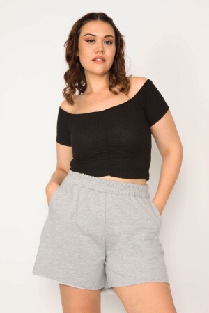 Große Damen-Shorts in Grau mit elastischem Bund und Seitentaschen 65n33176 - Şans