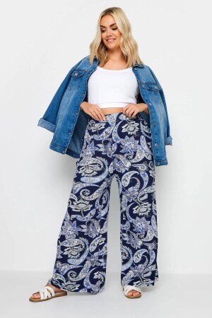 Große, gemusterte Hose mit weitem Bein und elastischem Bund und Taschen, 143735 - Stil Diva