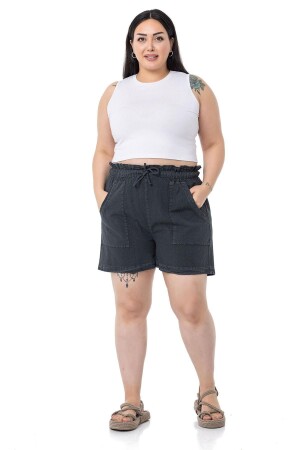 Große schwarze Shorts mit gefärbten Taschen, Gummizug und Kordelzug in der Taille, entspannter Schnitt - Disentis Modest