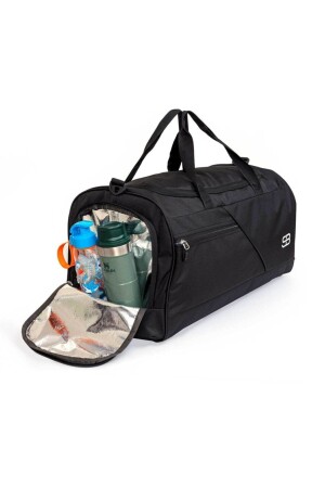 Große Unisex-Sport-, Fitness- und Reisetasche mit Schuhfach, Thermoskanne, Schwarz - Solo Bag