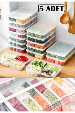 Großer 5-teiliger Kühlschrank-Aufbewahrungsbehälter mit 4 Fächern, Tiefkühl-Mahlzeitenbox, Maiserbsen-Fleischbox, BAYEV-LARGE5PCS - Bayev