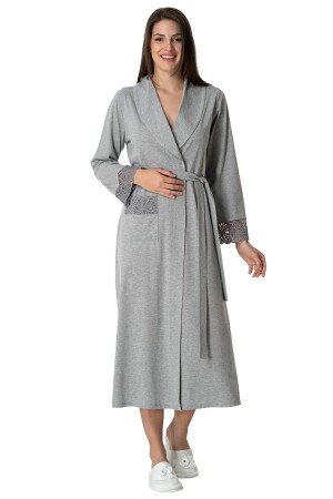 Großer Damen-Morgenmantel aus Guipure-Detail, 75 % Baumwolle – 25 % Viskose - Mecit Pijama