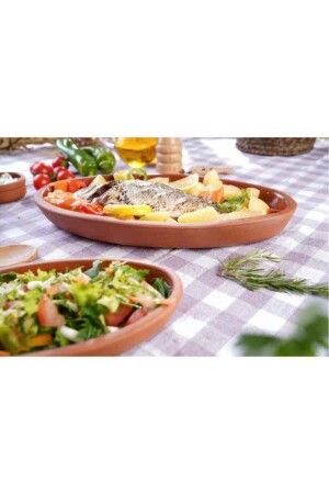 Großer Ton-Auflauf mit glasierter Innenseite, 29 cm ovales Boot-Auflauf-Pfannen-Set – 2 Li 29 cm oval - HerşeyTopraktan