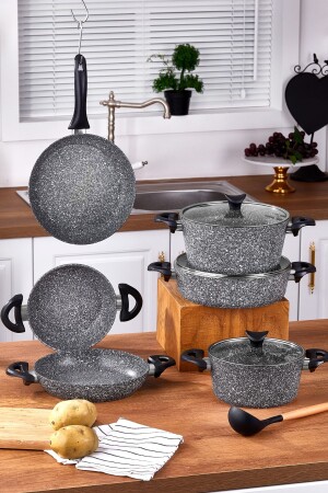 Großes 9-teiliges Kochgeschirrset aus Granit, Grau, TAC-3577 - Taç