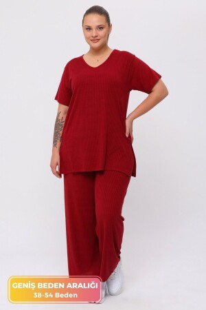 Großes Komfortmodell mit seitlichem Schlitz. Bequeme zweiteilige Tunika mit Hose. Stilvolles 2-teiliges Bottom-Top-Set - Tarzımsüper