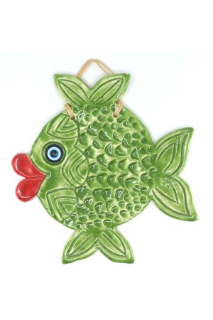 Grüner Keramikfisch mit roten Lippen, dekorative Wanddekoration, handgefertigtes Weihnachtsgeschenk sydn177 - soydan seramik