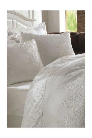 Guipure Cotton Satin Duvet Cover Set Duru 8681663008446 - Dantela