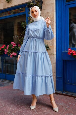 Guipure Detailed Balloon Sleeve Hijab Dress - Baby Blue MS00AN7095 - InStyle