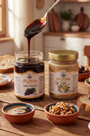 Gülhanım Abla %100 Yerli Susam Tahini 300g - Doğal Üzüm Pekmezi 400g - Halal