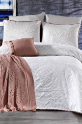 Gülperi Düz Yatak Örtüsü Set (8 PARÇA) Pudra Q-YAT-21093 - Evlen Home Collection