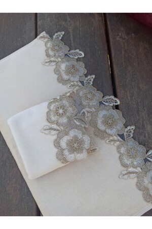 Gülşen 3D French Lace 2-teiliges Cappicuno-Samthandtuch HVL8586 - Çeyiz Bahçesi