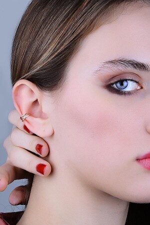 Gümüş Altın Yaldızlı Sade Ear Cuff Kıkırdak Küpe - Söğütlü Silver
