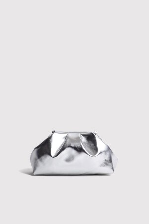 Gümüş Kadın Metalik Deri Clutch Abiye Çanta - Berlesi