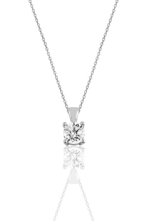 MNZ-Silver Diamond Model حلقة عنق حجر واحدة SGTL10138 - Söğütlü Silver