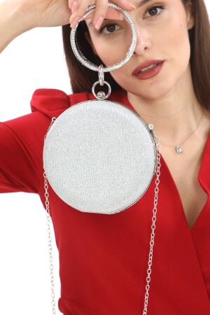 Gümüş Renk Çupra Desenli Taşlı Bilezik Halkalı Abiye Portföy Clutch Çanta - Womenacs