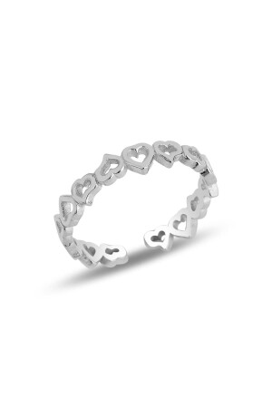 Gümüş Rodyumlu Birleşen Kalpler Ayarlamalı Yüzük SGTL11821 - Söğütlü Silver