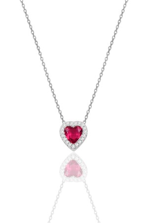 MNZ-Silver Rhodium Fuchsia Stone Diamond Model قلادة عنق SGTL11806 - Söğütlü Silver