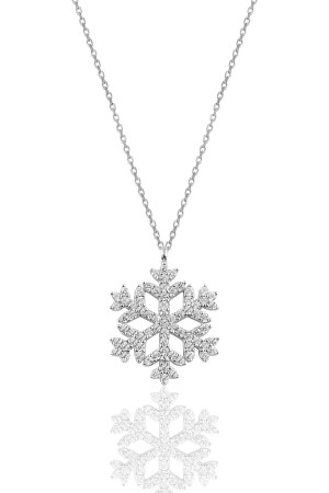 MNZ-Silver Snowflake Necklace with Silver Rhodium SGTL10713RODAJ (منزج الفضة) ، وذلك مع وجود خيط ثلجية من الفضة - Söğütlü Silver