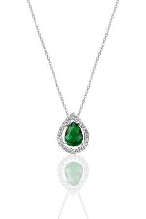 MNZ-Silver Rhodium Root زمرد قطرة حجر نموذج العنق SGTL11005 - Söğütlü Silver