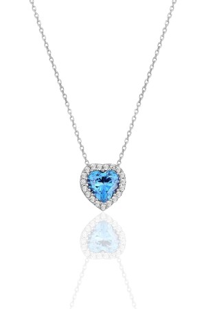 MNZ-Silver Rhodium and Blue Stone Diamond Model قلادة عنق القلب SGTL11806 - Söğütlü Silver