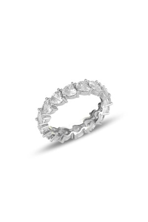 Gümüş Rodyumlu Pırlanta Montürlü Kalp Kesim Zirkon Taşlı Tamtur Yüzük - Söğütlü Silver