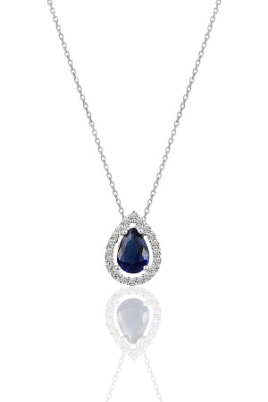 MNZ-Silver Rhodium and Sapphire Stone Drop Model قلادة SGTL11005 - Söğütlü Silver