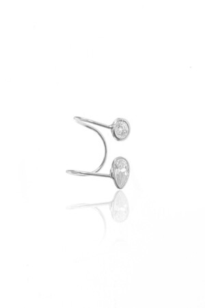 Gümüş Rodyumlu Zirkon Taşlı Damla Kıkırdak Küpe - Söğütlü Silver