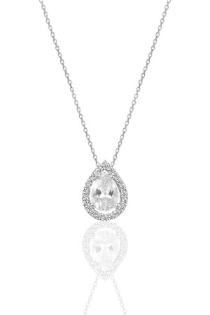 MNZ-Silver Rhodium and Zircon Stone Drop Model قلادة SGTL11005 - Söğütlü Silver