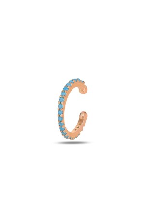 Gümüş Rose Turkuaz Taşlı Sıkıştırmalı Kıkırdak Küpe Ear Cuff - Söğütlü Silver