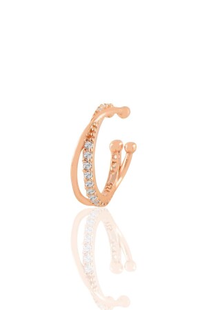 Gümüş Rose Zirkon Taşlı Iki Sıra Görünümlü Sıkıştırmalı Tekli Kıkırdak Küpe - Söğütlü Silver