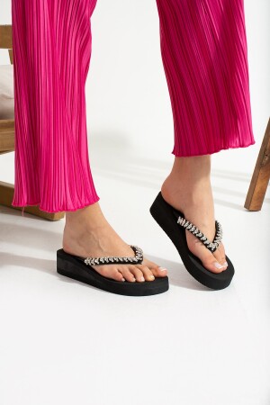 Gümüş Taşlı Platform Parmak Arası Acıtmaz Plaj Terlik Flip Flops BER9536887411 - Bermody