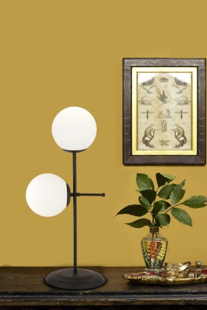 Günay 2li Siyah Beyaz Camlı Masa Lambası Modern Tasarım Salon-Yatak Odası Retro Abajur - Apliqa