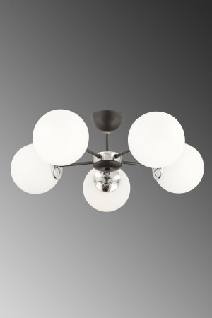 Güneş 5-Piece Modern White Globe Glass Plafonier Chandelier ESS-GÜNEŞ 5-Piece WHITE - ESSLİGHT