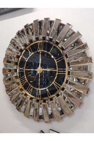 Güneş Gold Black Model Gold Black Color 85 Cm Decorative Mirrored Wall Clock HPS-7018 - AYNA DENİZİ