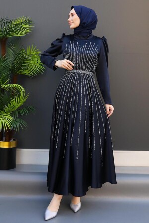 Güneş Hijab Abendkleid Marineblau - Giz Agiyim