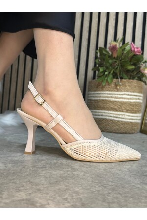 Günlük Kadın Nude Fileli Arkası Açık Ayarlanabilir Tokalı Ince Topuklu Abiye Ayakkbı 923 - İmershoes