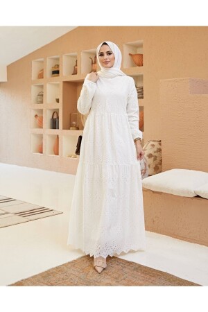 Güpürlü Tesettür Elbise-beyaz TYC00481396720 - She Olive
