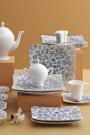 Güral Spinoza 36 Piece Square Bone Breakfast Set for 6 People - 1745 GBSSPN36KH101745 - Güral Porselen
