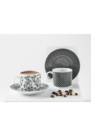 Gusto Porcelain Set of 2 Coffee Cups 80 ml Black White 10035679 - English Home