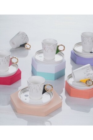 Güvenplast Grove 6-Personen-Kaffeetassenset mit farbigem, gestreiftem Goldgriff 11833 MGX-011833 - ACAR