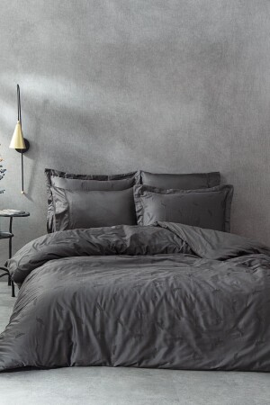 Güz Battal Boy Nevresim Takımı %100 Organik Pamuk Saten Brodeli Antrasit 240x220 Cm NVRGUZ240x220 - Ecocotton