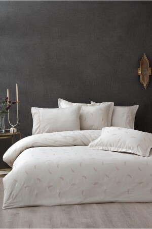 Güz Battal Boy Nevresim Takımı %100 Organik Pamuk Saten Brodeli Bej 240x220 Cm NVRGUZ240x220 - Ecocotton