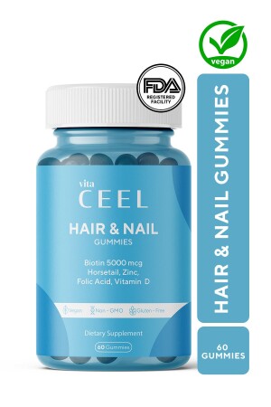 Haar-Nagel-Vitamin-Kautablette, veganes Gummi, Biotin 5000, Vitamin D, Zink, Folsäure, Schachtelhalm - Vita Ceel