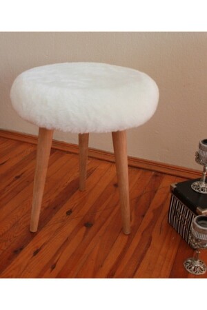 Hainbuche Holz Retro Bein dekorative weiße Plüsch Pouf Hocker Bank Sofa Stuhl - Albatros